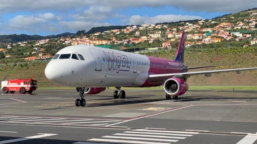 Wizz Air Plane Was Received At The Premiere At Madeira Airport